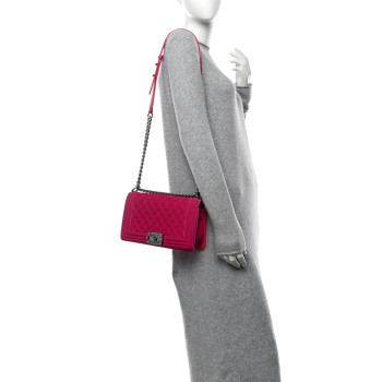 CHANEL Velvet Quilted Medium Boy Flap Fuchsia