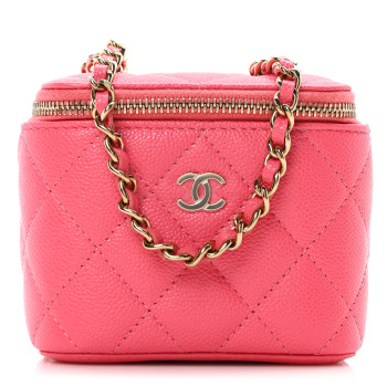 CHANEL Caviar Quilted Mini Vanity Case With Chain Pink