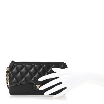 CHANEL Lambskin Quilted Classic Pouch With Handle Black