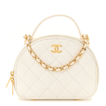 CHANEL Lambskin Quilted Small Chic Riviera Top Handle Vanity Case White