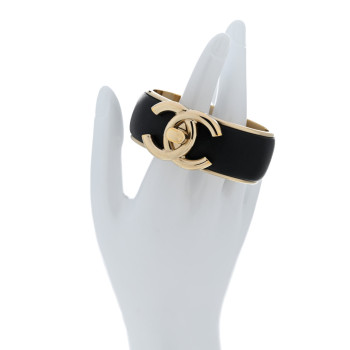 CHANEL Lambskin CC Turnlock Cuff Bracelet Black Gold