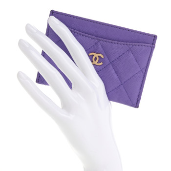 CHANEL Caviar Quilted Card Holder Purple