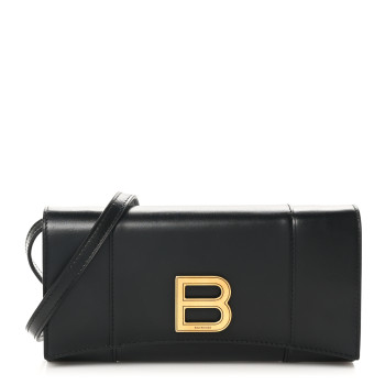 BALENCIAGA Smooth Calfskin Hourglass Continental Wallet On Strap Black