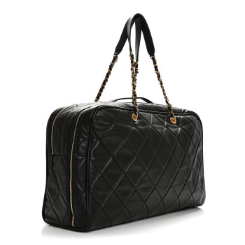 CHANEL Shiny Grained Calfskin Quilted Large Travel Bowling Bag Black