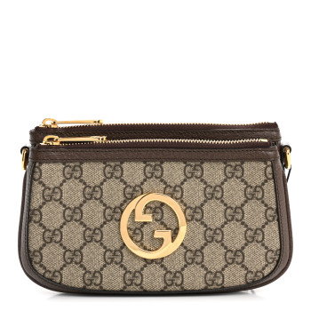 GUCCI GG Supreme Monogram Textured Dollar Calfskin Web Mini Blondie Crossbody Bag Beige Ebony New Acero