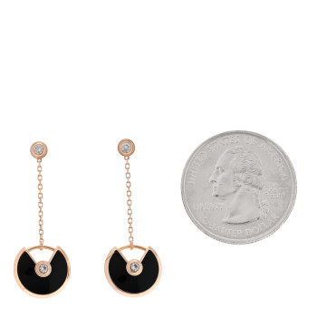 CARTIER 18K Pink Gold Diamond Black Onyx Amulette de Cartier Drop Earrings