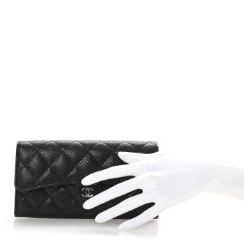 CHANEL Caviar Quilted Large Gusset Flap Wallet Black
