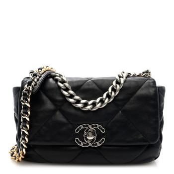 CHANEL Lambskin Quilted Medium Chanel 19 Flap Black