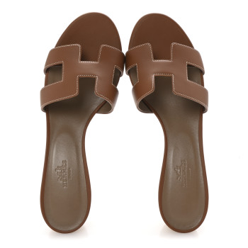 HERMES Calfskin Oasis Sandals 39 Gold