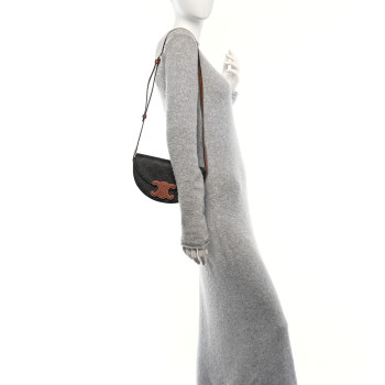 CELINE Calfskin Triomphe Canvas Besace Tan