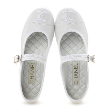 CHANEL Lambskin Mary Jane Flats 37.5 White
