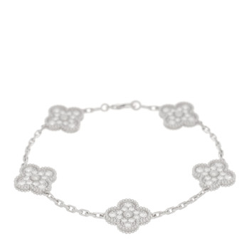 VAN CLEEF & ARPELS 18K White Gold Diamond 5 Motifs Vintage Alhambra Bracelet