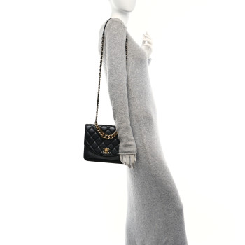 CHANEL Calfskin Caviar Quilted Chain Handle Flap Black