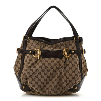 GUCCI Monogram Large Jockey Tote Dark Brown