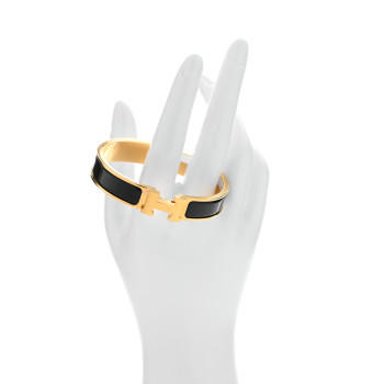 HERMES Enamel Narrow Clic Clac H Bracelet PM Black