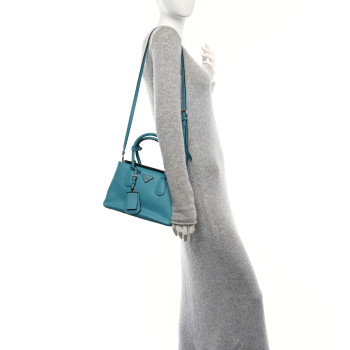 PRADA Saffiano Cuir Small Twin Tote Turchese