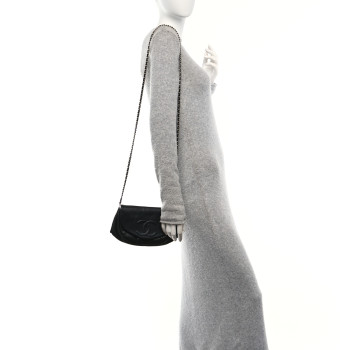 CHANEL Lambskin Quilted Half Moon Wallet On Chain WOC Dark Grey