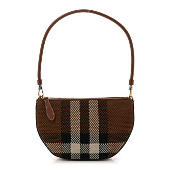 BURBERRY Canvas Calfskin Check Knitted Small Olympia Birch Brown