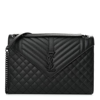 SAINT LAURENT Grain De Poudre Textured Mixed Matelasse Large Triquilt Monogram Monochrome Satchel Black