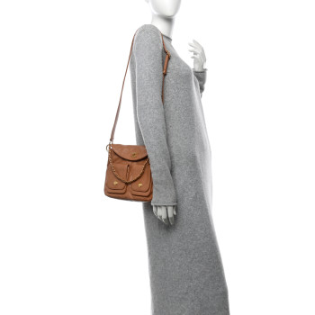CHANEL Shiny Calfskin Quilted Supple Twins Small Hobo Bag Brown
