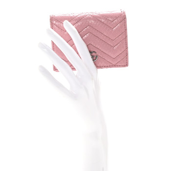 GUCCI Snakeskin GG Marmont Card Case Wallet Perfect Pink