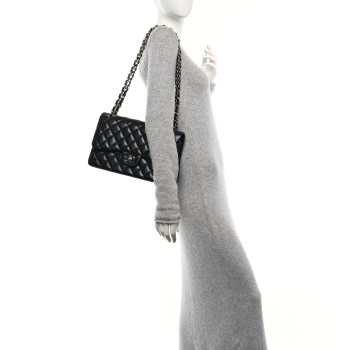 CHANEL Lambskin Quilted Jumbo Double Flap Black