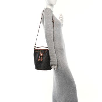 CELINE Triomphe Canvas Calfskin Clara Drawstring Bucket Bag Tan