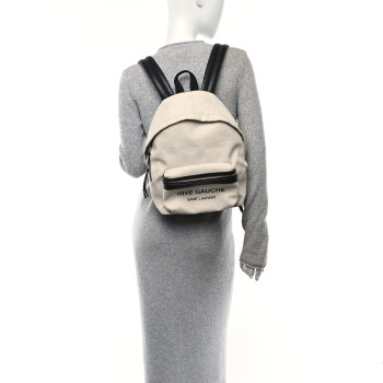 SAINT LAURENT Canvas Rive Gauche City Backpack White Black