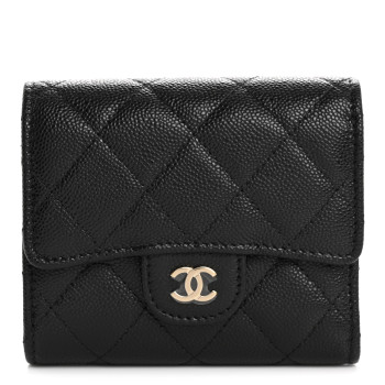 CHANEL Caviar Quilted Compact Flap Wallet Black