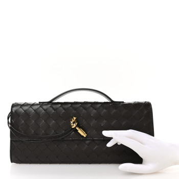 BOTTEGA VENETA Nappa Intrecciato Long Andiamo Top Handle Clutch Fondant