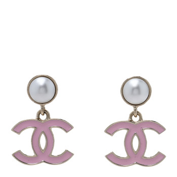 CHANEL Pearl Enamel CC Drop Earrings Pink