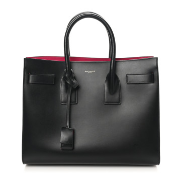 SAINT LAURENT Calfskin Small Sac De Jour Black Fuchsia