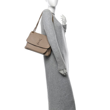 SAINT LAURENT Lambskin Matelasse Monogram Medium Niki Chain Satchel  Dark Beige