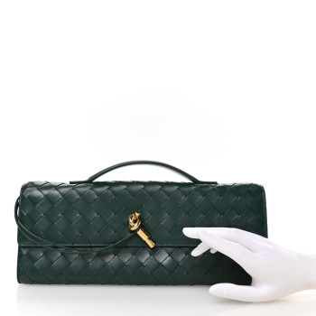 BOTTEGA VENETA Nappa Intrecciato Long Andiamo Top Handle Clutch Emerald Green