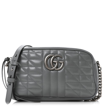 GUCCI Calfskin Matelasse Aria Small GG Marmont Chain Shoulder Bag Deep Grey