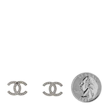 CHANEL Crystal CC Earrings Silver