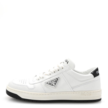PRADA Vitello Rois Triangle Womens Downtown Low Top 30mm Sneakers 36 White Black