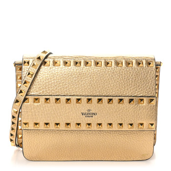 VALENTINO GARAVANI Metallic Vitello Rockstud Side Slip Crossbody Bag  Antique Brass