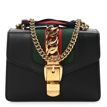 GUCCI Calfskin Mini Sylvie Chain Shoulder Bag Black