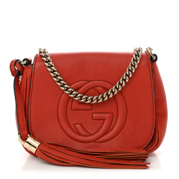 GUCCI Pebbled Calfskin Small Soho Flap Crossbody Red