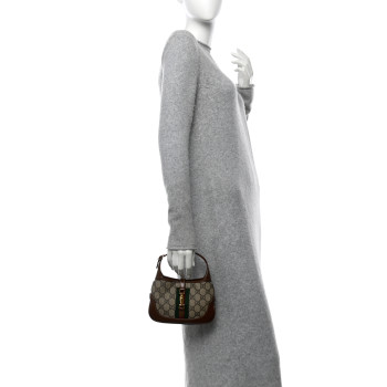 GUCCI Supreme Monogram Azalea Calfskin Web Mini Jackie 1961 Hobo Beige Ebony Brown Sugar