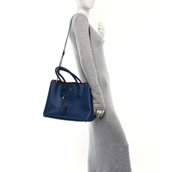 PRADA Saffiano Cuir Large Double Bag Bleuette