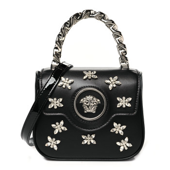 VERSACE Calfskin Crystal Embellished Mini La Medusa Bag Black