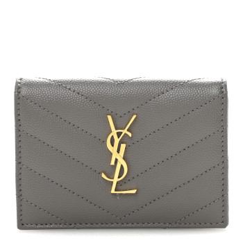 SAINT LAURENT Grain De Poudre Matelasse Chevron Monogram Flap Card Case Fog