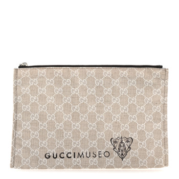GUCCI Canvas Museo GG  Zip Pouch Beige