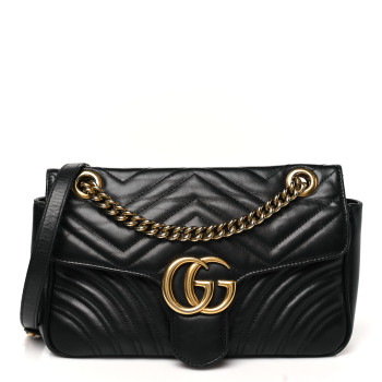 GUCCI Calfskin Matelasse Small GG Marmont Shoulder Bag Black