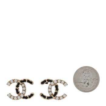 CHANEL Crystal Baguette Lambskin Chain CC Vintage Allure Stud Earrings Black Gold