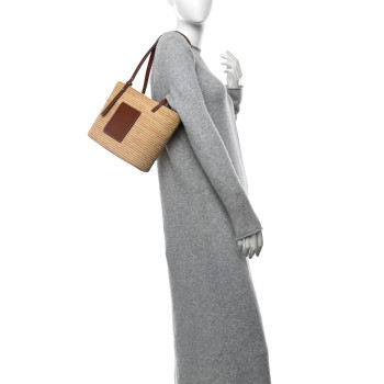 LOEWE Raffia Small Square Basket Tote Bag Natural Tan