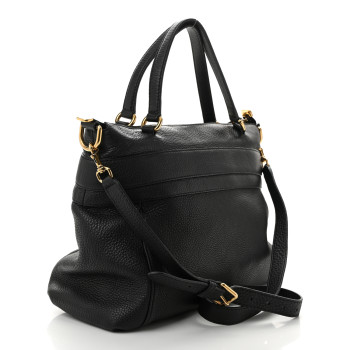 GUCCI Pebbled Calfskin Ride Medium Top Handle Bag Black