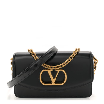 VALENTINO GARAVANI Shiny Calfskin Vlogo Small Shoulder Bag Black